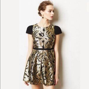 Anthropologie Hunter Dixon by Hunter Bell Black Gold Metallic Dress
